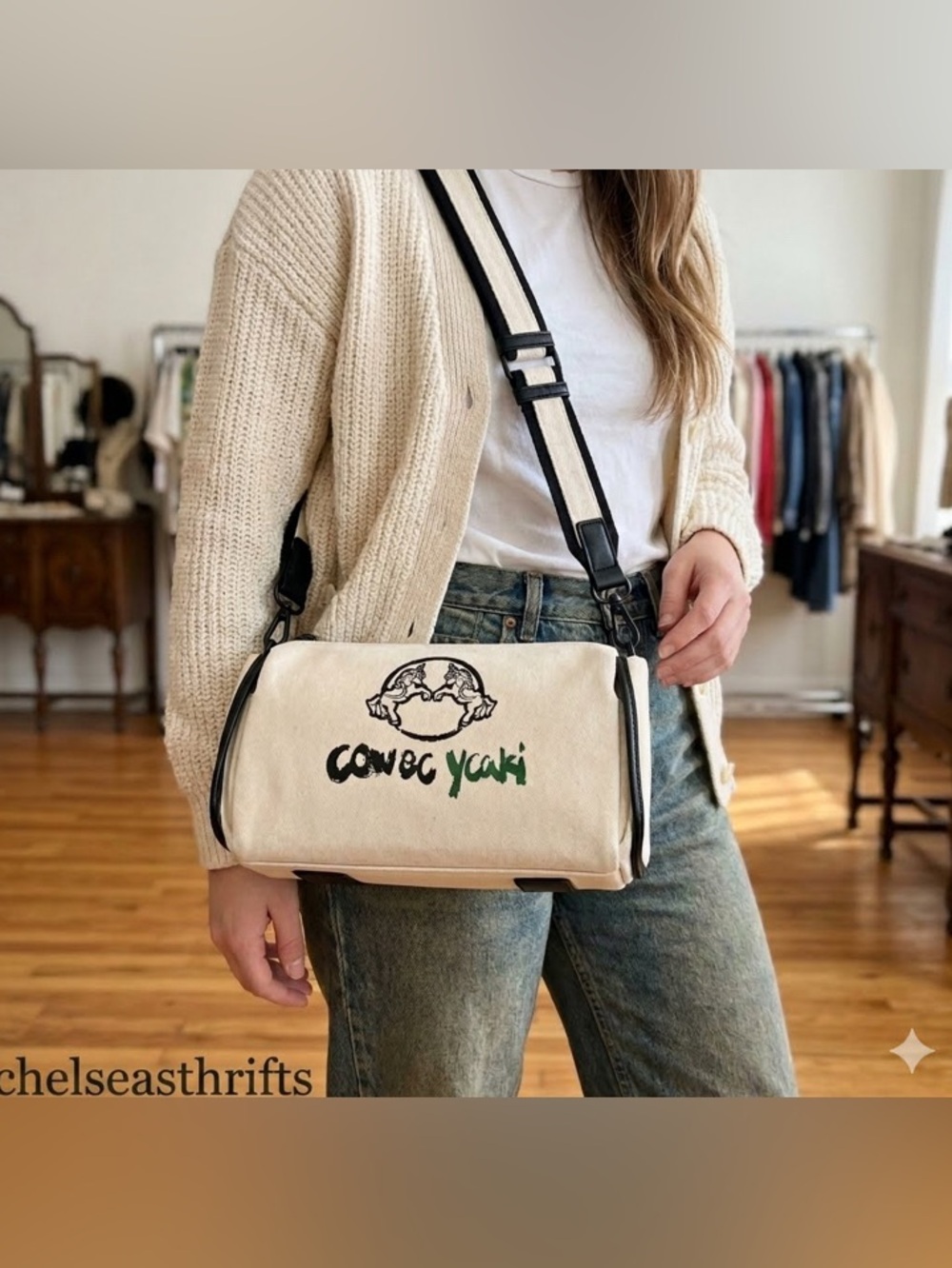 NWT COWEC YCAKI Canvas Unicorn Graphic Print Crossbody Duffel Bag